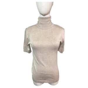 Mango Committed Beige Turtleneck Short Sleeve Sweater Top Women's Medium NWT